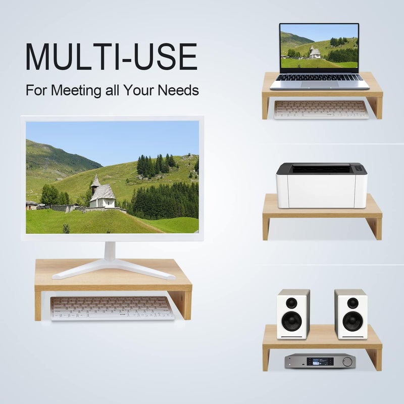 TEAMIX 14.2 inch Monitor Stand Riser, Wood Monitor Riser with Storage for Desk Small Monitor Stand TV/Screen/PC/Laptop Riser Computer Stand Desktop Shelf (Maple-14.2 inch) - Image 2